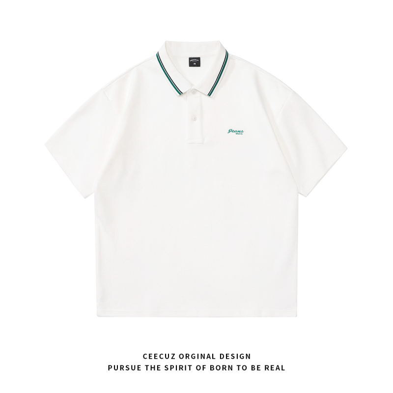 Ceecuz polo din bumbac perlat, bărbați, stil japonez retro vară, mânecă scurtă