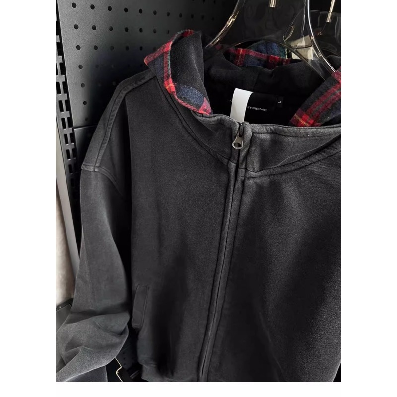 Kockás patchwork kapucnis pulóver, unisex, retro amerikai streetwear, Cleanfit dzseki