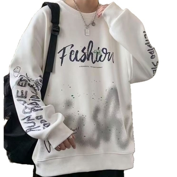 Férfi fleece pulóver Hongkong-stílusban, laza oversize szabás, kerek nyakú, hosszú ujjú, sokoldalú dizájn