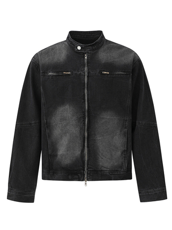 Férfi rövid denimdzseki, tavaszi laza szabás, álló gallér, koreai stílusú, kiváló minőségű denim