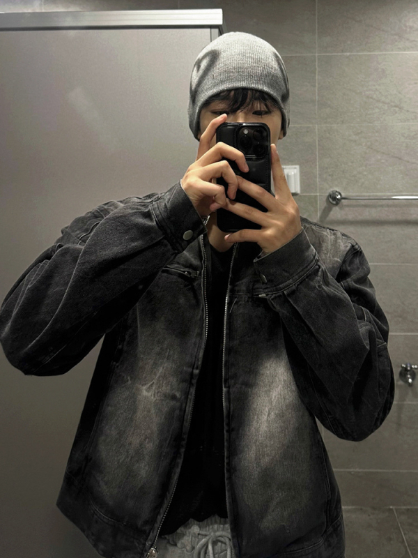 Férfi rövid denimdzseki, tavaszi laza szabás, álló gallér, koreai stílusú, kiváló minőségű denim