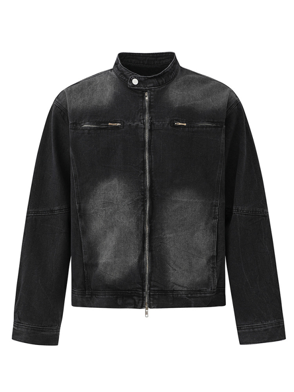 Férfi rövid denimdzseki, tavaszi laza szabás, álló gallér, koreai stílusú, kiváló minőségű denim