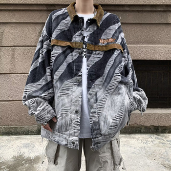 Férfi tie-dye denim dzseki — őszi, amerikai retro stílus, laza szabás, mindennapi viselet