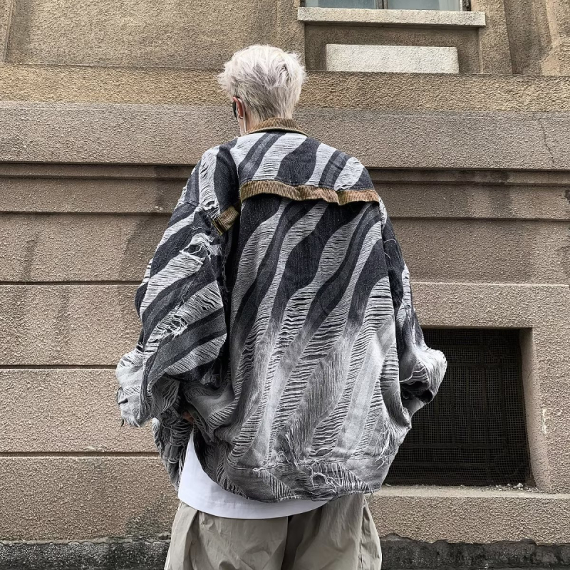 Férfi tie-dye denim dzseki — őszi, amerikai retro stílus, laza szabás, mindennapi viselet