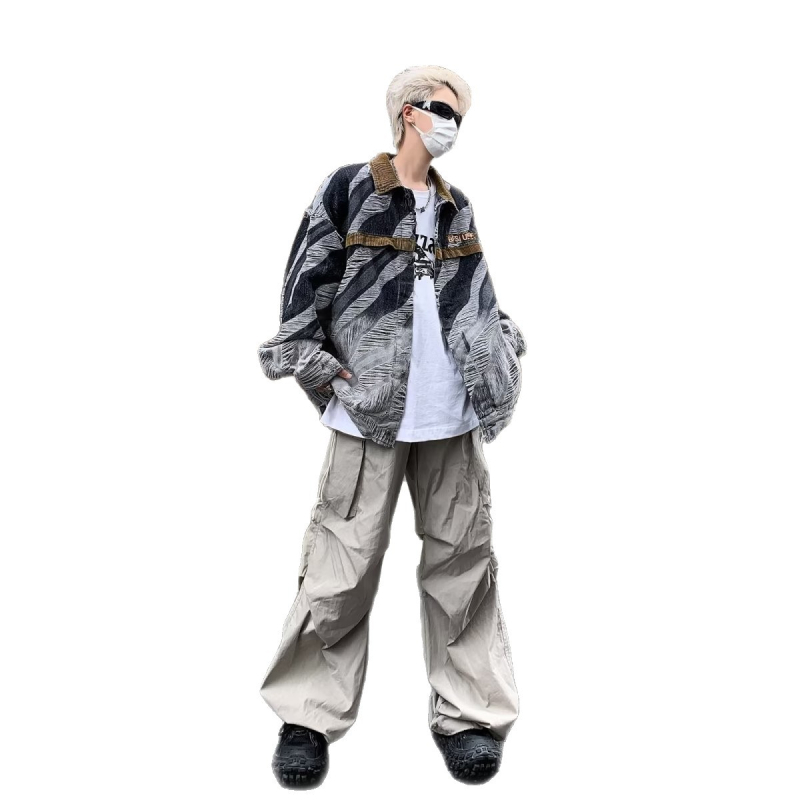 Férfi tie-dye denim dzseki — őszi, amerikai retro stílus, laza szabás, mindennapi viselet