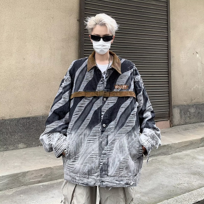Férfi tie-dye denim dzseki — őszi, amerikai retro stílus, laza szabás, mindennapi viselet