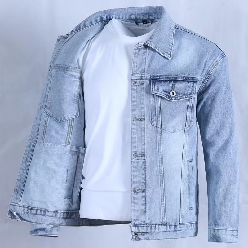 Férfi denim dzseki slim fit, retro Hongkong-stílus, mindennapi külső ruházat tavaszra és őszre