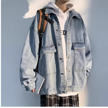 Férfi oversize denim kabát tavasz–ősz, amerikai utcai stílus hip-hop hatással