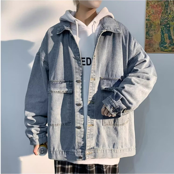 Férfi oversize denim kabát tavasz–ősz, amerikai utcai stílus hip-hop hatással