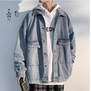 Férfi oversize denim kabát tavasz–ősz, amerikai utcai stílus hip-hop hatással
