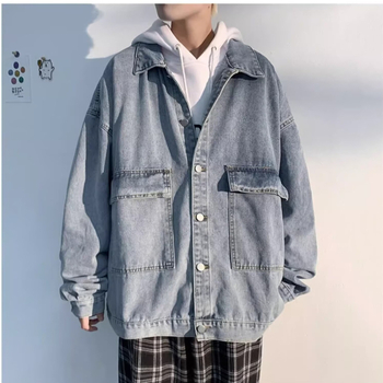 Férfi oversize denim kabát tavasz–ősz, amerikai utcai stílus hip-hop hatással