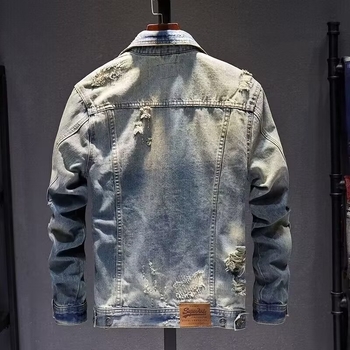 Férfi farmerdzseki, slim fit, kék, vintage-retro stílus, mindennapi viselet