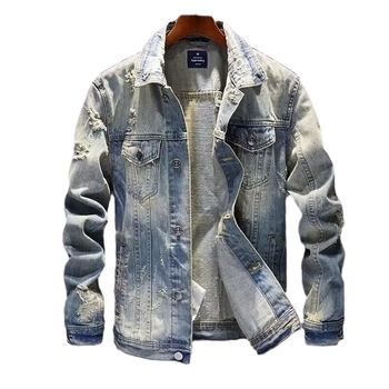 Férfi farmerdzseki, slim fit, kék, vintage-retro stílus, mindennapi viselet