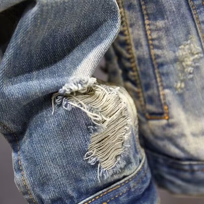 Férfi farmerdzseki, slim fit, kék, vintage-retro stílus, mindennapi viselet