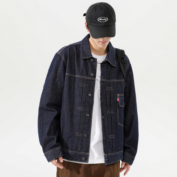 Férfi farmerdzseki denim, amerikai vintage stílus, 2024 őszi kiadás, laza szabás, plusz méret, könnyű luxus