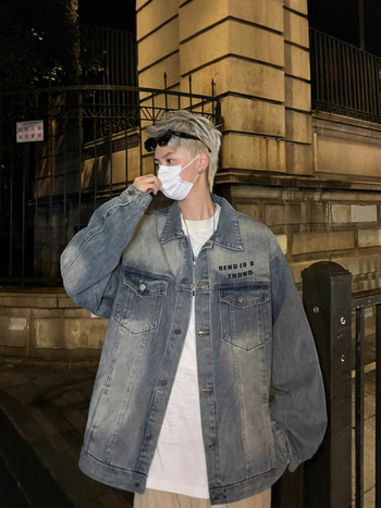 Férfi denim dzseki, őszi vintage mosott, amerikai gallér, mindennapi fiatal stílus