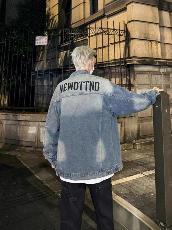 Férfi denim dzseki, őszi vintage mosott, amerikai gallér, mindennapi fiatal stílus