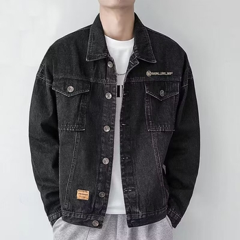 Férfi denim kabát tavaszra és őszre, amerikai retró stílus, mindennapi viselet, koreai hatás, több zsebbel