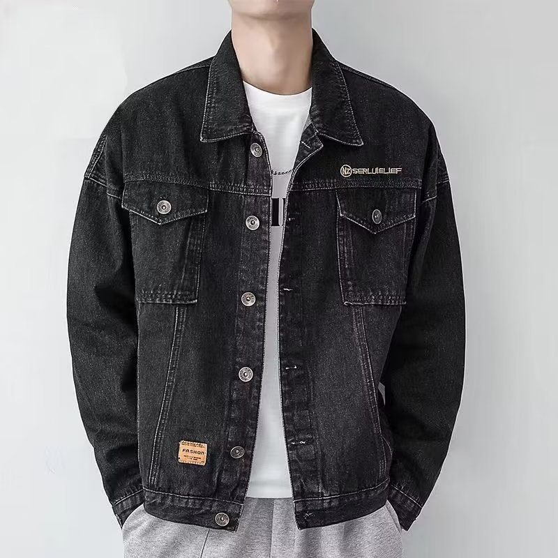 Férfi denim kabát tavaszra és őszre, amerikai retró stílus, mindennapi viselet, koreai hatás, több zsebbel