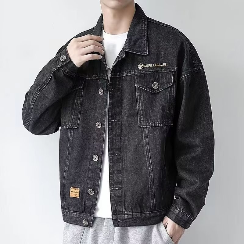 Férfi denim kabát tavaszra és őszre, amerikai retró stílus, mindennapi viselet, koreai hatás, több zsebbel