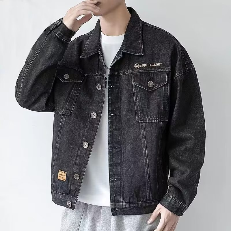 Férfi denim kabát tavaszra és őszre, amerikai retró stílus, mindennapi viselet, koreai hatás, több zsebbel