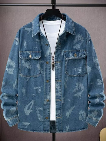 Plusz méretű 8XL férfi denimdzseki, 2024 tavasz-őszi, jacquard vintage mosott, hétköznapi