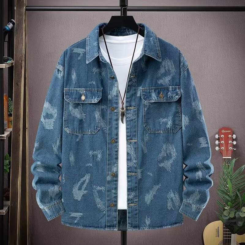 Plusz méretű 8XL férfi denimdzseki, 2024 tavasz-őszi, jacquard vintage mosott, hétköznapi