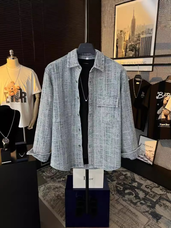 Férfi denim ingdzseki, laza szabás, mindennapi viselet, hosszú ujjú, vintage dizájn tavasz–ősz