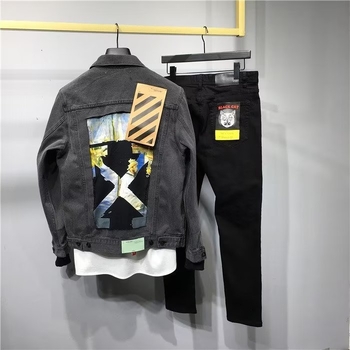 Férfiaknak szóló amerikai retro denim dzseki őszre, magas utcai divat, munkás dzseki, bő szabás, rever gallér