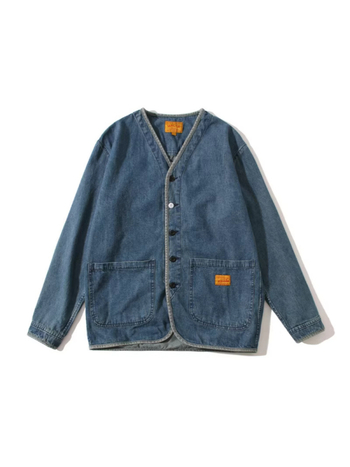 Férfi denim dzseki japán retro mosott stílusban, gallér nélküli, hosszú ujjú, sokoldalú fiataloknak