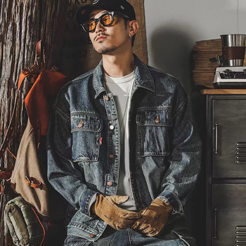 Férfi denim dzseki, Amerikai klasszikus stílus, tavasz–ősz 2025, vintage mosott, munkásdzseki