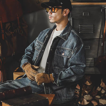 Férfi denim dzseki, Amerikai klasszikus stílus, tavasz–ősz 2025, vintage mosott, munkásdzseki