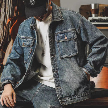 Férfi denim dzseki, Amerikai klasszikus stílus, tavasz–ősz 2025, vintage mosott, munkásdzseki