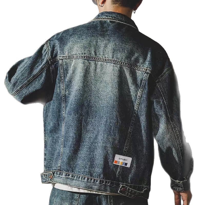 Férfi denim dzseki, Amerikai klasszikus stílus, tavasz–ősz 2025, vintage mosott, munkásdzseki