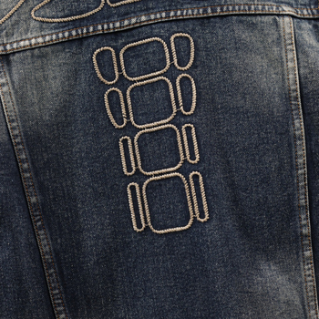 Férfi denim dzseki galléros, laza fazon, utcai stílusú, hímzett részletekkel