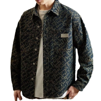 Muška džins košulja velikih veličina, jacquard uzorak, vintage pranje, ovratnik s reverom, svakodnevna odjeća