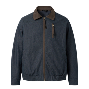 Retro kék denim patchwork galléros dzseki férfiaknak, 2026-os modell, lazább szabás, Detroit-stílus