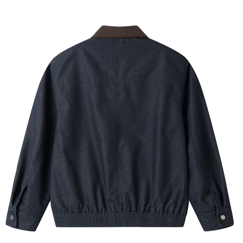 Retro kék denim patchwork galléros dzseki férfiaknak, 2026-os modell, lazább szabás, Detroit-stílus