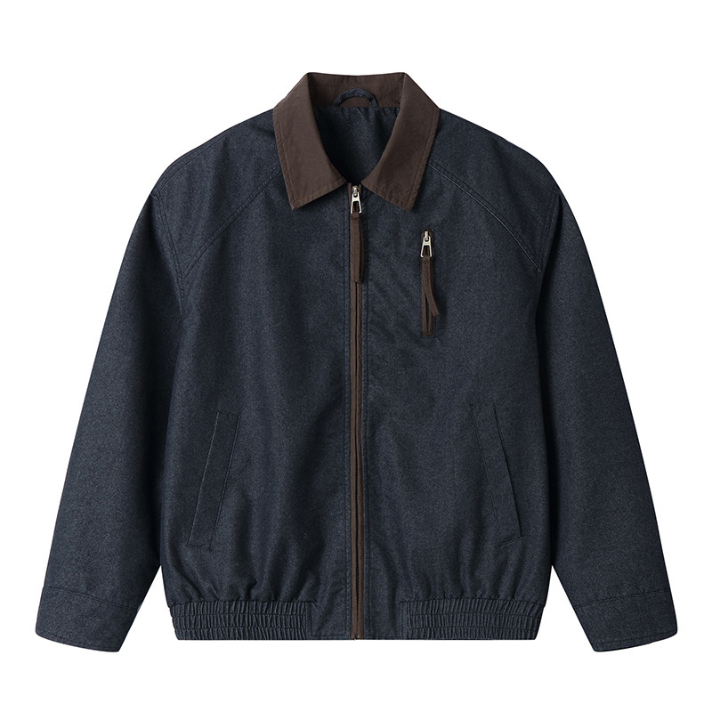 Retro kék denim patchwork galléros dzseki férfiaknak, 2026-os modell, lazább szabás, Detroit-stílus