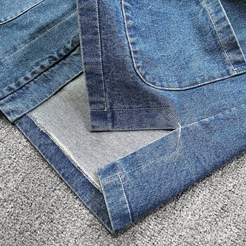 Denim dzseki hagyományos kínai csomókkal, álló gallér, egy sor gombbal, kapucni nélkül, egyszínű, férfi mindennapi külső ruházat, őszi 2024
