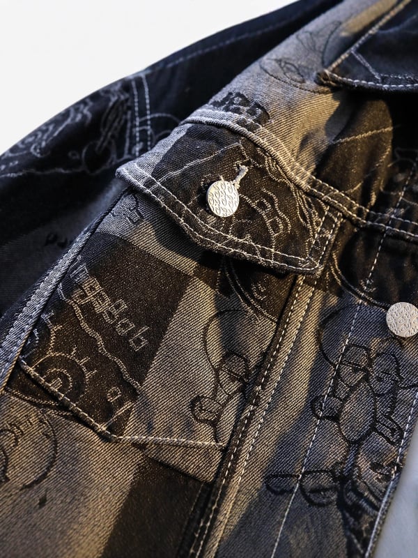 Férfiaknak amerikai stílusú farmerdzseki tavasz–őszre, laza szabás, nyomtatott minta, 2025-ös új modell hosszú ujjú kabát