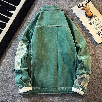 Férfi denim kabát tavasz–őszre, magas minőségű divat, laza szabás, amerikai stílus patchwork panelekkel