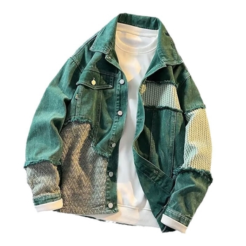 Férfi denim kabát tavasz–őszre, magas minőségű divat, laza szabás, amerikai stílus patchwork panelekkel
