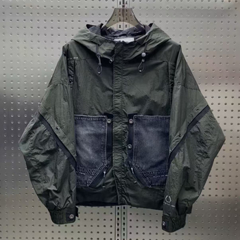 2026 tavasz férfi kapucnis munkaruha dzseki, amerikai utcai stílus, denim windbreaker