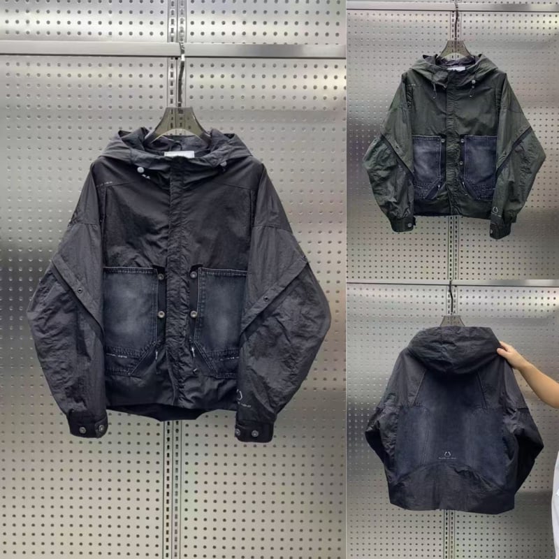 2026 tavasz férfi kapucnis munkaruha dzseki, amerikai utcai stílus, denim windbreaker