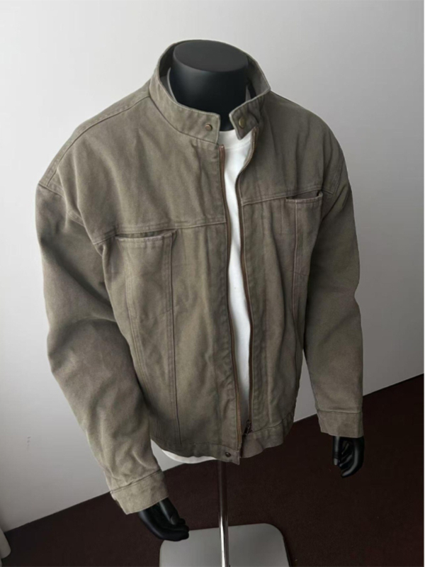 Férfiak számára készült amerikai stílusú, vintage mosott Harrington dzseki, téli melegített kivitel, rövid szabású, álló gallér, mindennapi külső ruházat.