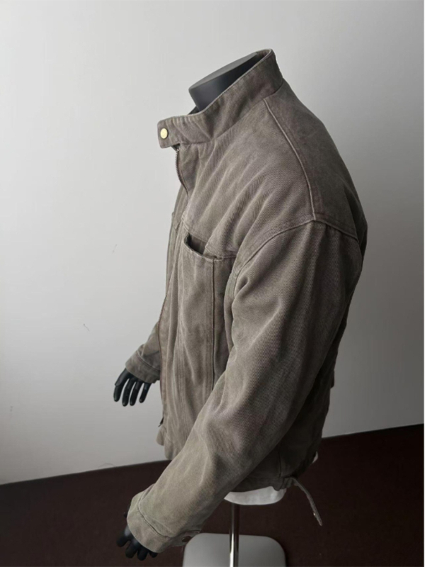 Férfiak számára készült amerikai stílusú, vintage mosott Harrington dzseki, téli melegített kivitel, rövid szabású, álló gallér, mindennapi külső ruházat.