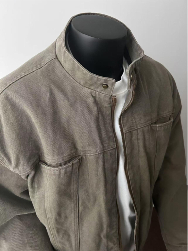 Férfiak számára készült amerikai stílusú, vintage mosott Harrington dzseki, téli melegített kivitel, rövid szabású, álló gallér, mindennapi külső ruházat.