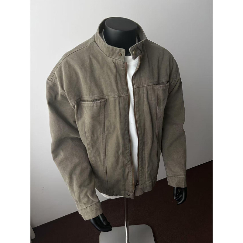 Férfiak számára készült amerikai stílusú, vintage mosott Harrington dzseki, téli melegített kivitel, rövid szabású, álló gallér, mindennapi külső ruházat.