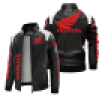 PU bőrből készült motorkerékpárdzseki fleece béléssel, oversize férfi modell, mintás nyomtatás, áll-nyakú, négy szezonos viselet